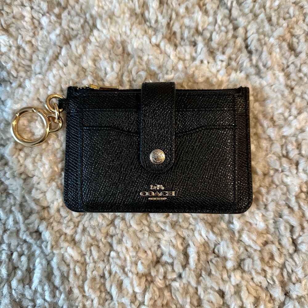 Coach Attachment Card Case - Black and Gold